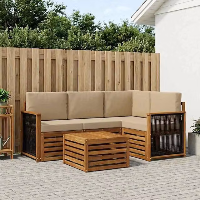 Set di divani da esterno 5 pz Naturale e Beige Poliestere 3384324