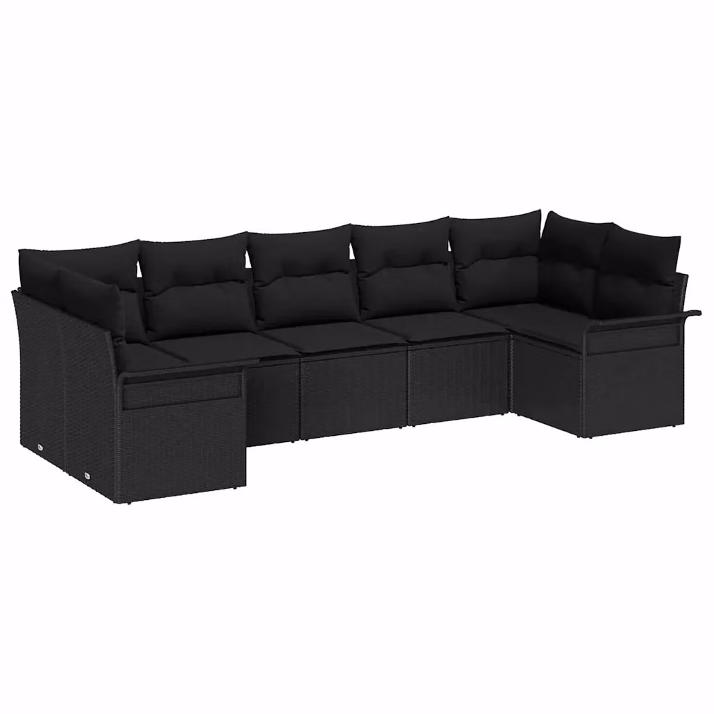 Set Divano da Giardino vidaXL 7 pz in Polyrattan Nero con Cuscini e Struttura in Metallo – 2