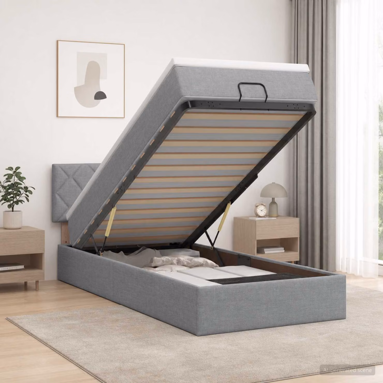vidaXL Letto Ottomano Moderno con Materasso Ibrido, Illuminazione LED e Porte USB, Grigio Chiaro e Bianco, L/P/H: 200 x 90 x 88 cm