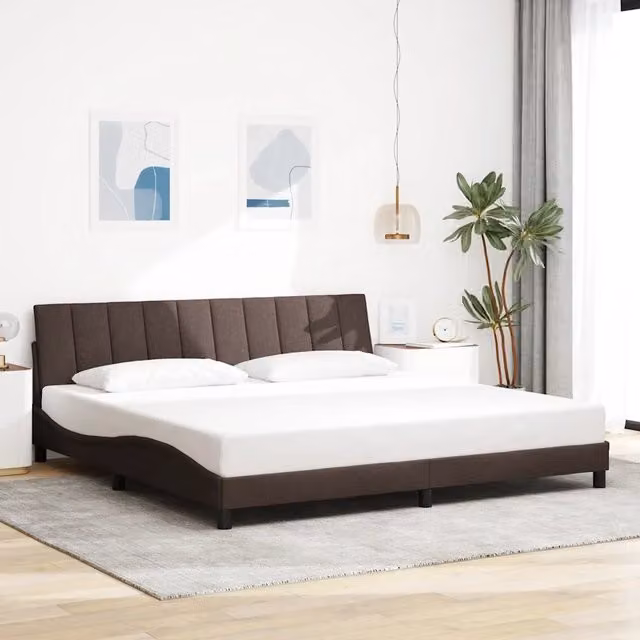 Giroletto senza Materasso-Struttura Letto Hanko Marrone Scuro 200x200 cm in Tessuto 350945