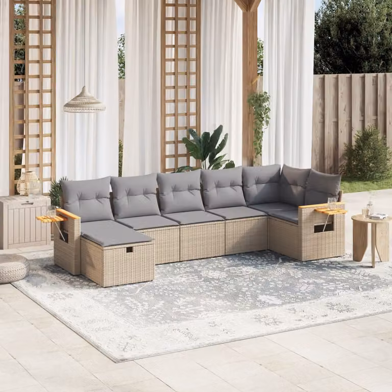 vidaXL Set Divano da Giardino a L 7 pz con Cuscini Beige e Grigio in Polyrattan e Metallo