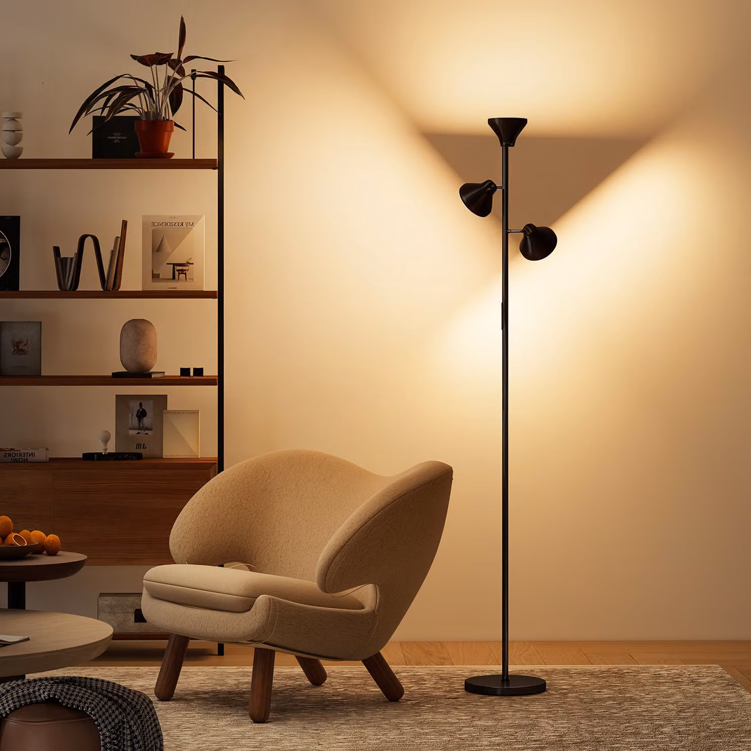 Lampada da terra HOMCOM con 3 teste LED regolabili, telecomando e timer, colore nero, Ø 25 x H 170 cm – 2