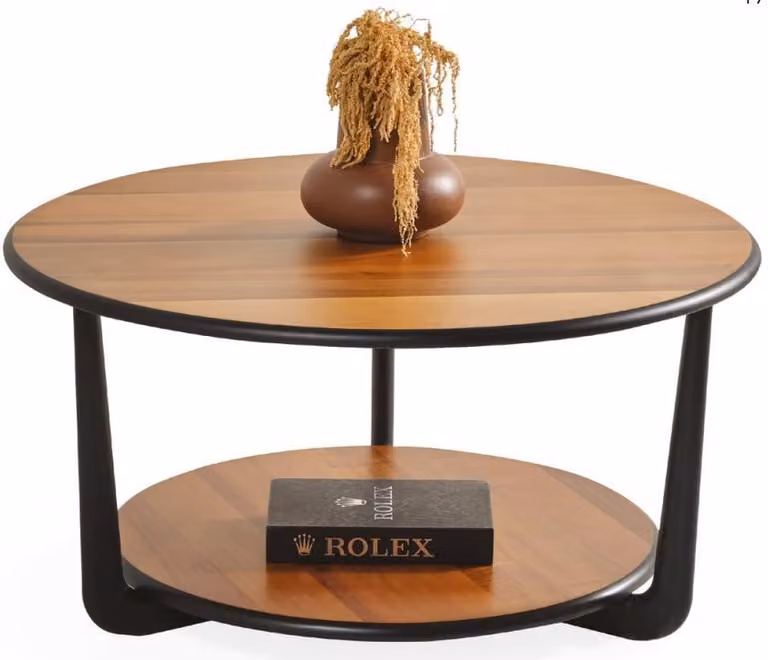 Tavolino da caffè moderno, rotondo, nuovo, per il soggiorno, confortevole, elegante, in legno, color marrone