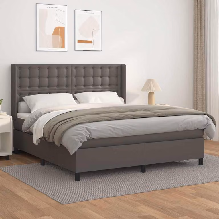 vidaXL Giroletto a Molle con Materasso Grigio e Bianco L/P: 160 x 200 cm in Similpelle e Tessuto