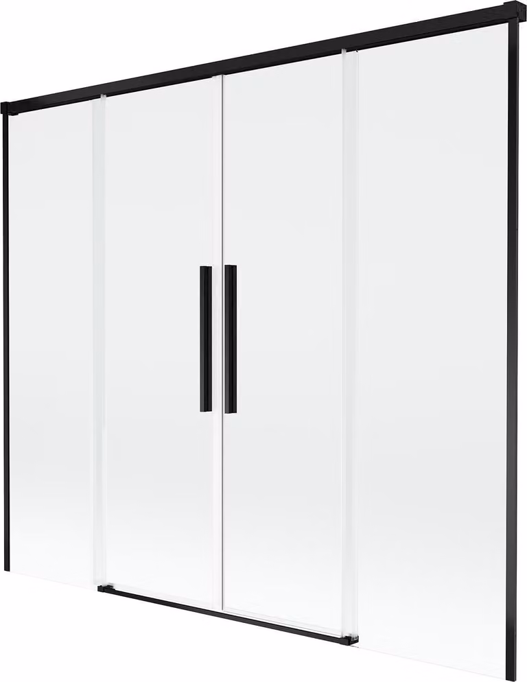 Mexen Rox paravento da vasca da bagno a 2 ante scorrevoli 190 x 150 cm, trasparente, nero - 8C9-190-002-70-00