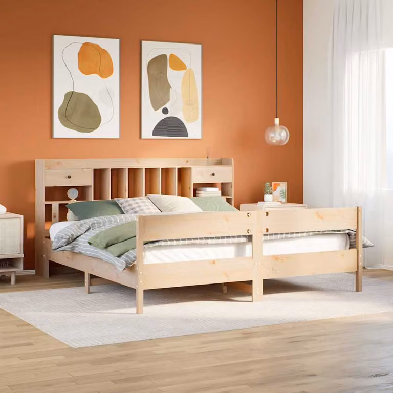 vidaXL Letto Libreria in Legno di Pino Naturale con Scomparti Laterali, L/P/H: 180 x 200 x 228,5 cm