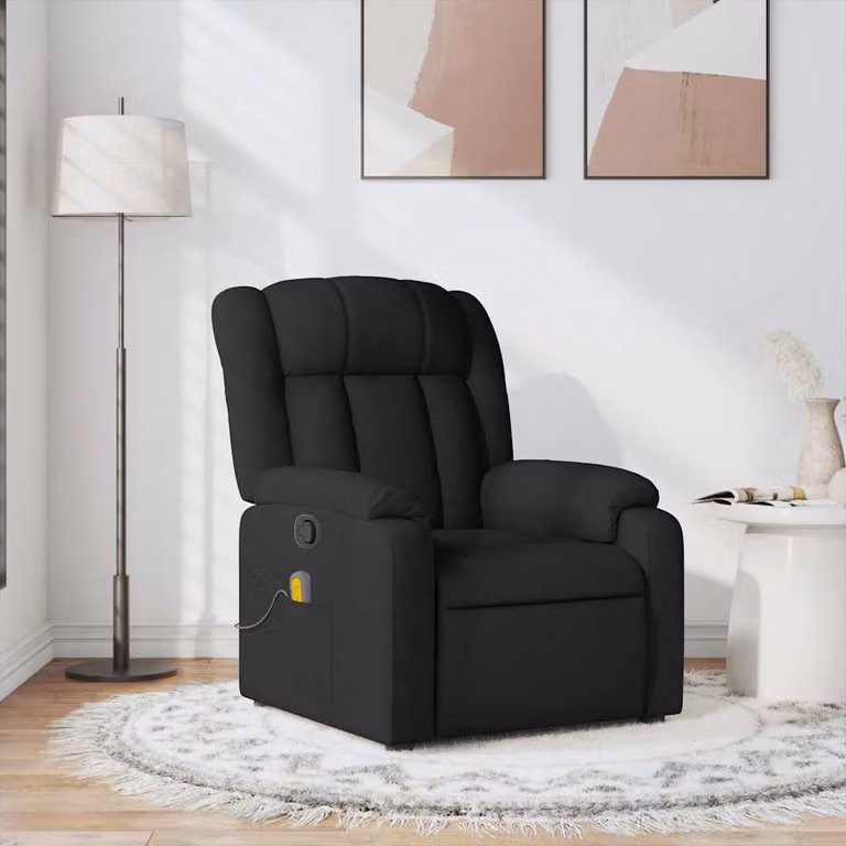 vidaXL Poltrona Reclinabile Relax in Tessuto Nero con Braccioli e Struttura in Metallo e Legno