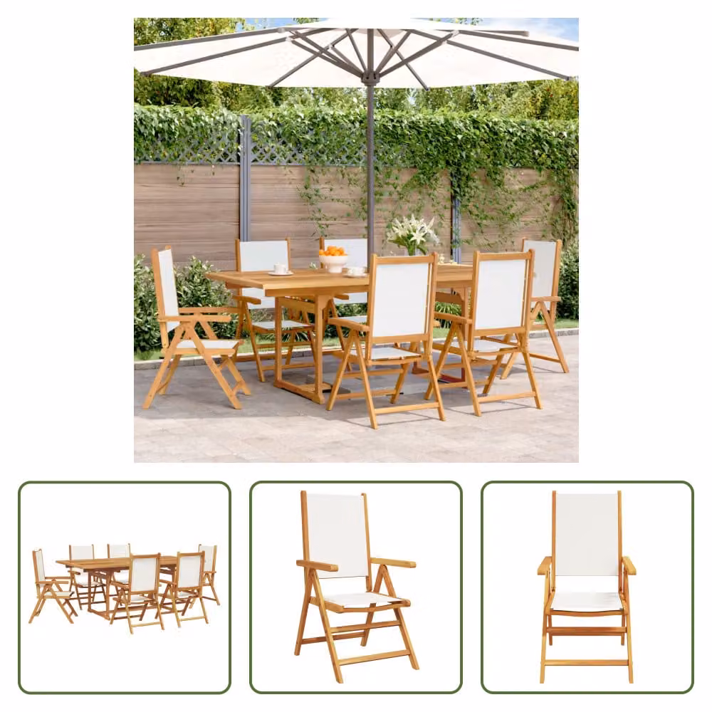 The Living Store Set da pranzo da giardino 7 pezzi in tessuto e legno massiccio bianco crema