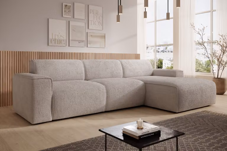 AX LIVING Divano a L Didim mini Taupe larghezza 310 cm, elegante R