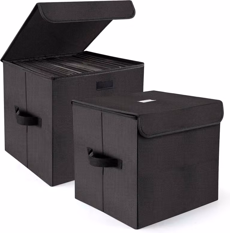 Contenitore pieghevole per dischi in vinile da 12", set da 2, in nylon, impilabile, ideale per LP in vinile