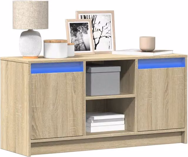 Mobile Porta TV Rovere Sonoma con Illuminazione LED e Compartimenti Media, L 100 cm x P 34 cm x H 50 cm