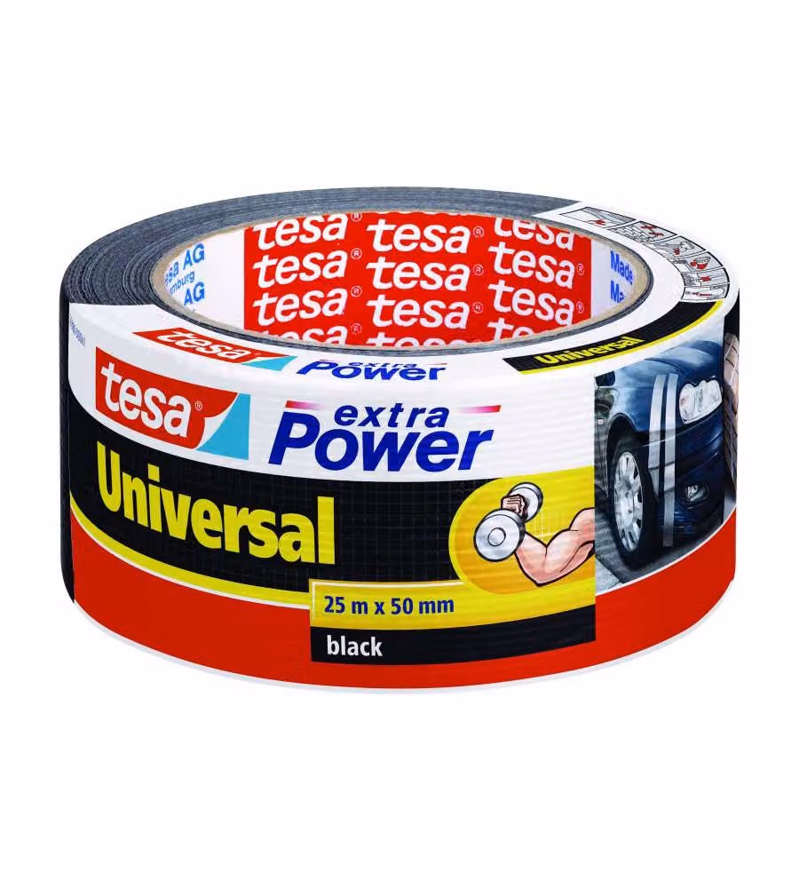 Tesa Nastro Telato Universale Extra Power Nero 25x50 mm - Adesivo Potente