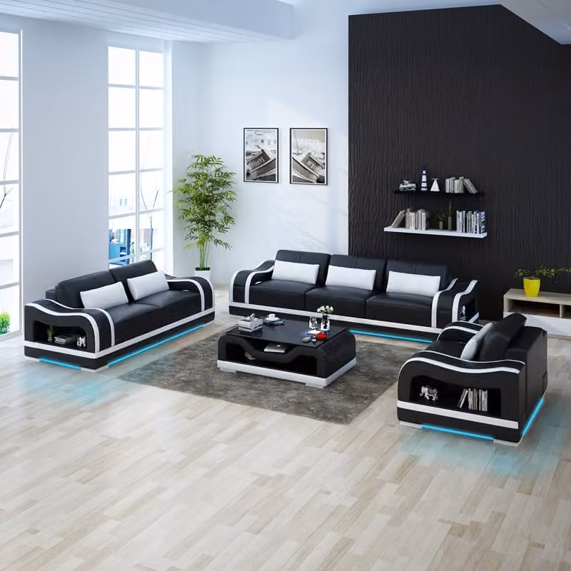 Ledersofa Couch Sofagarnituren 3+2+1 Sitzer Garnitur Design Modern Sofa mit USB