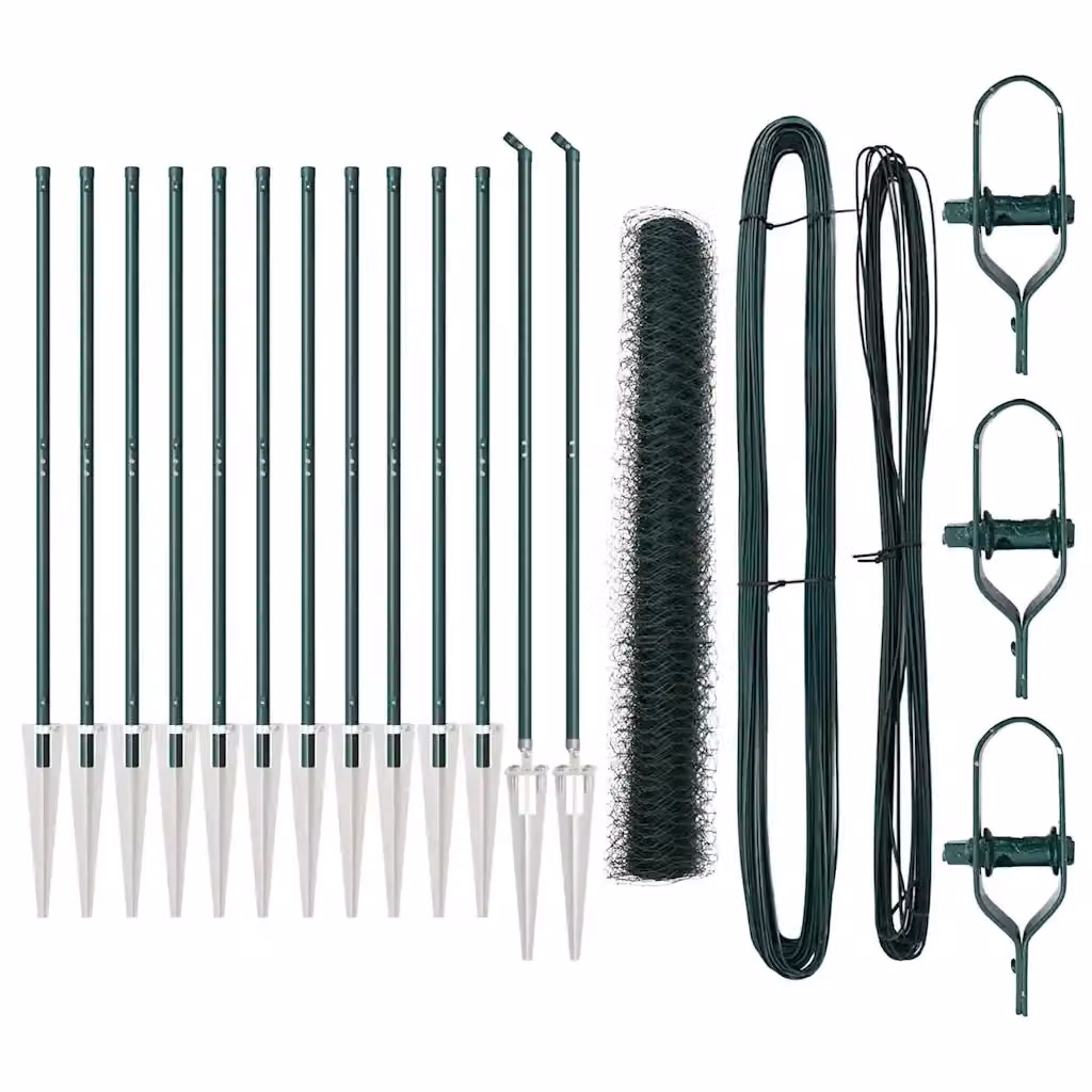 Recinzione esagonale con pali vidaXL in acciaio rivestito in PVC verde, L: 25 m, H: 1,4 m – 2