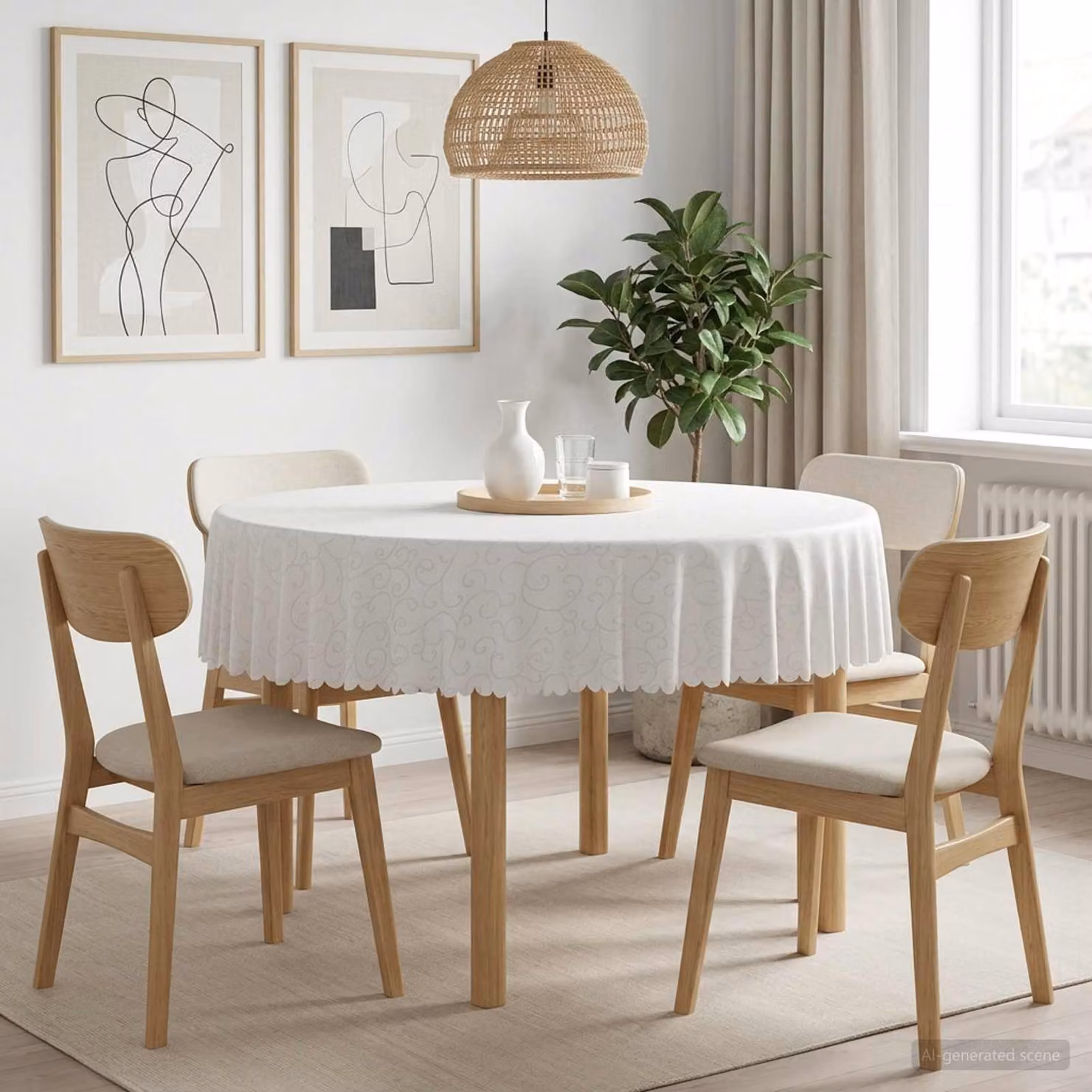 Set di 5 tovaglie rotonde vidaXL in jacquard bianco, idrorepellenti e lavabili in lavatrice, Ø 180 cm