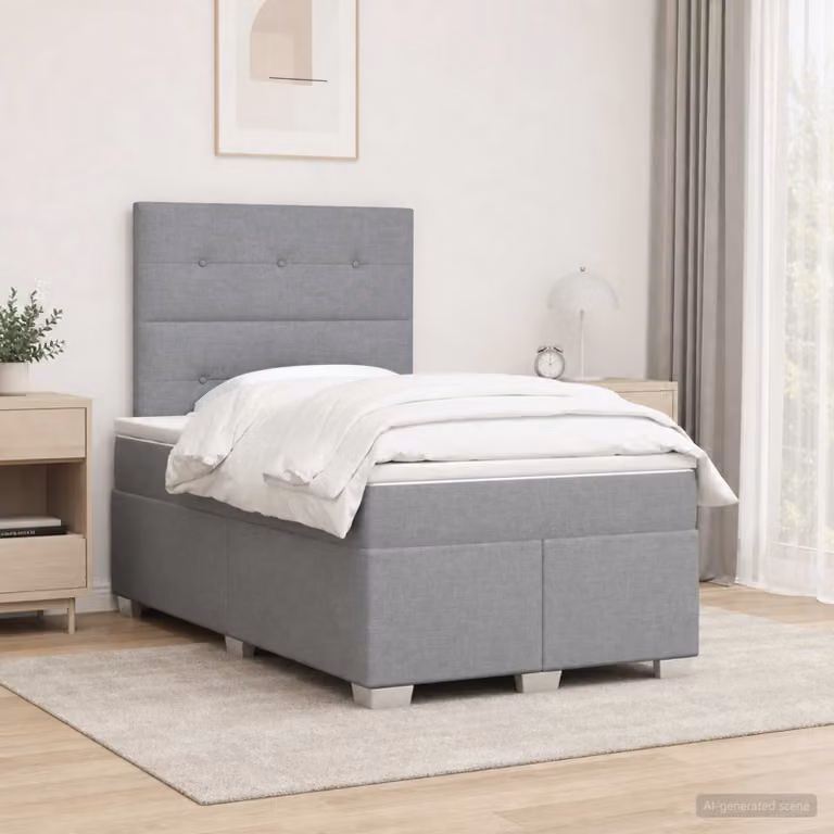 Letto box spring vidaXL con materasso a molle pocket e illuminazione sottostante, Grigio Chiaro, L: 120 cm, P: 200 cm, H: 140 cm