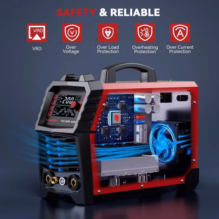 Saldatrice multifunzione - TIG200PACDC, saldatrice inverter AC/DC da 200A, 220V - 7 funzioni: TIG/MMA/Pulse - Saldatura dell'alluminio - Onda quadra/triangolare - Spina europea