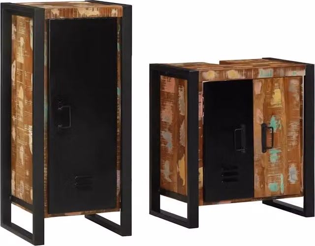 Set di mobili per il bagno moderno vidaXL in legno e metallo multicolore e nero con armadietto laterale a parete L/P/H: 90 x 41 x 35 cm e 55 x 35 x 41 cm – 2