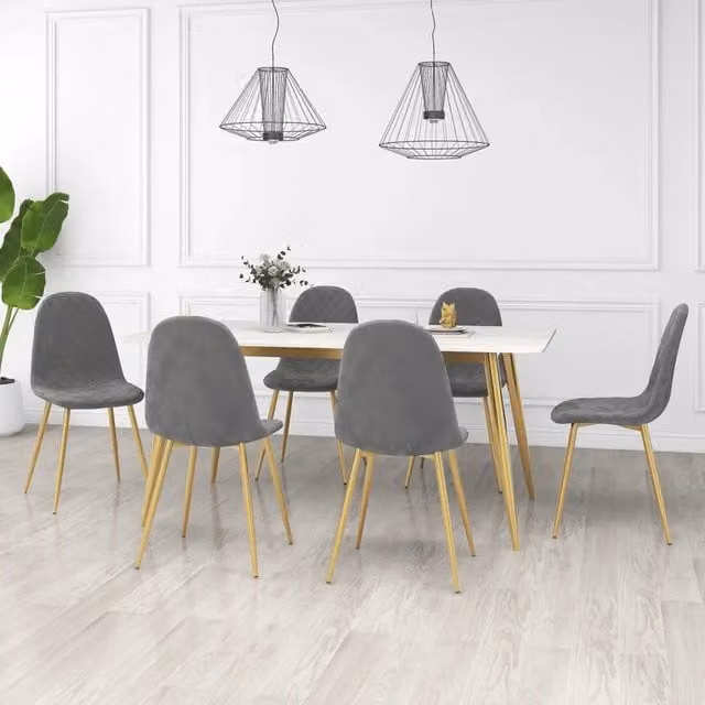 Set di 6 sedie da pranzo vidaXL in velluto grigio con struttura in metallo e plastica per cucina e soggiorno