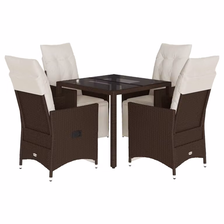 Set Bistrò da Giardino 5 pz con Cuscini in Polyrattan Marrone