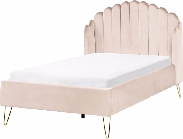 Letto matrimoniale con rete in tessuto beige 120 x 200 cm gambe in metallo testata retro capitonné