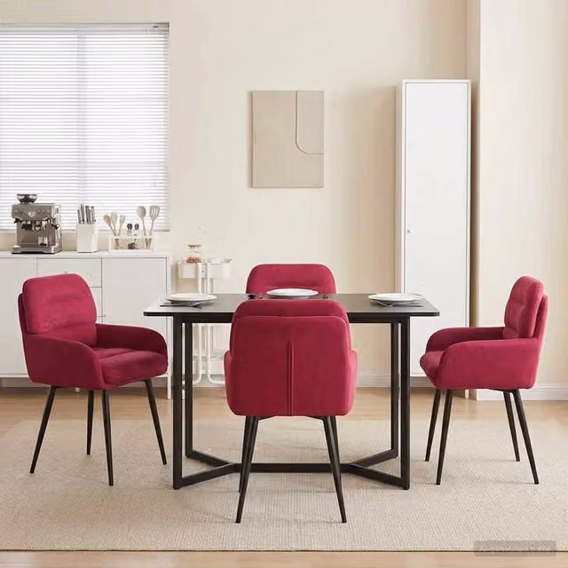 Set di 4 sedie da pranzo moderne vidaXL in velluto rosso, L/P/H: 59 x 59,5 x 90 cm