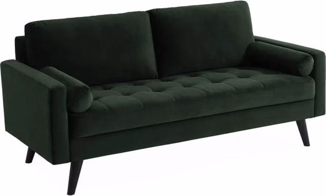 Divano con gambe in legno, 3 posti, verde inglese