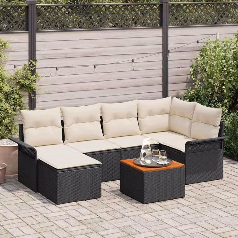 Maison Exclusive - Set Divano da Giardino con cuscino 7 pcs Nero polyrattan