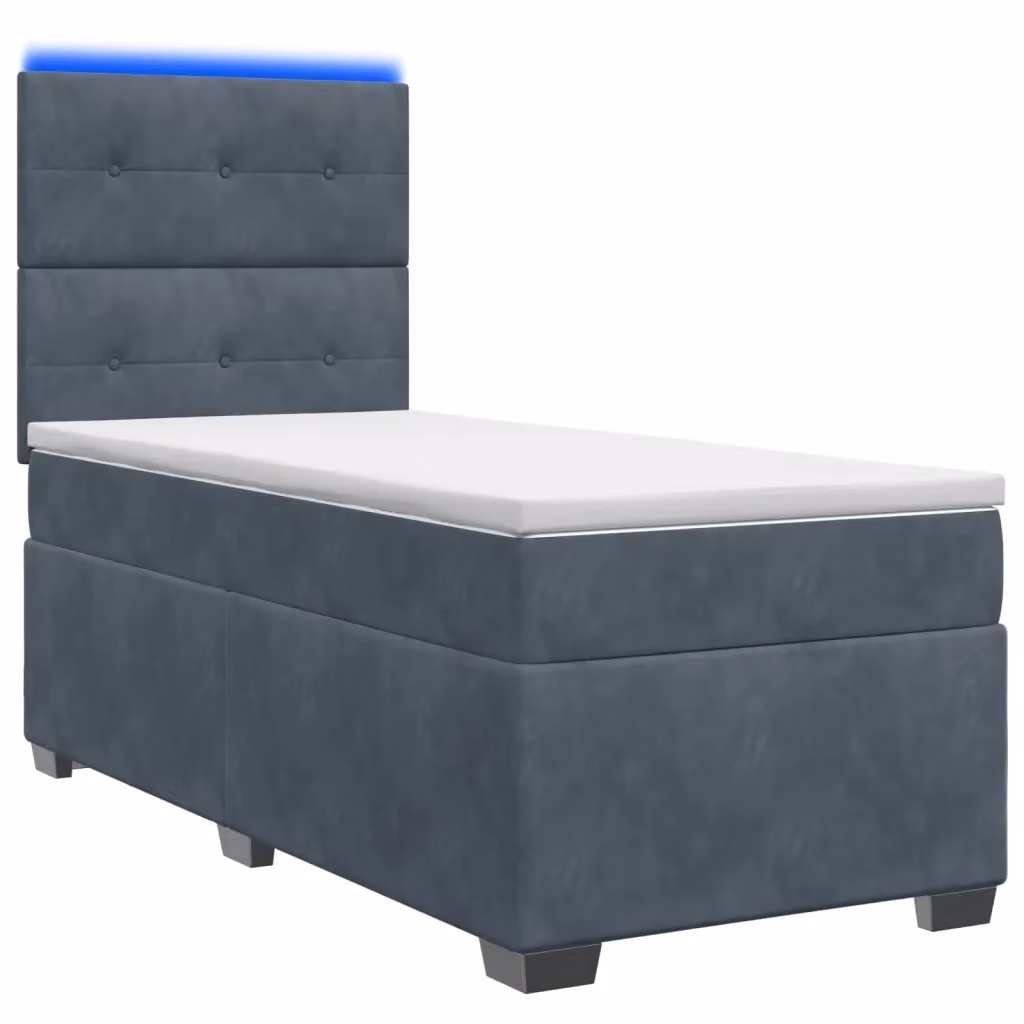 Letto con Box Spring, Materasso Ibrido e Illuminazione LED vidaXL, Grigio, L/P: 90 x 190 cm – 2