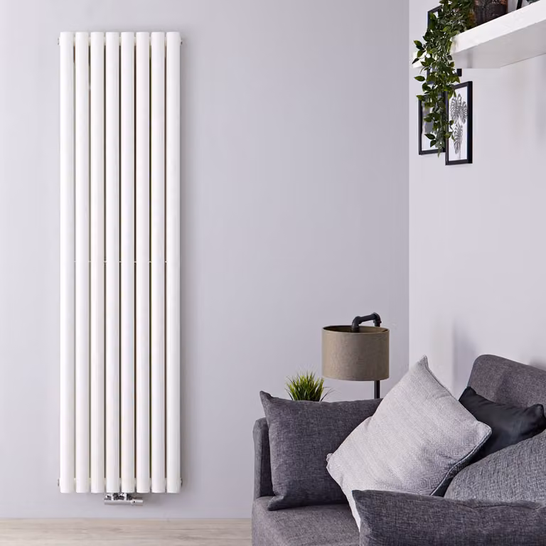 Radiatore Verticale Bianco di Design con Attacchi Centrali - 1230W - 1780 x 472mm - Revive Caldae
