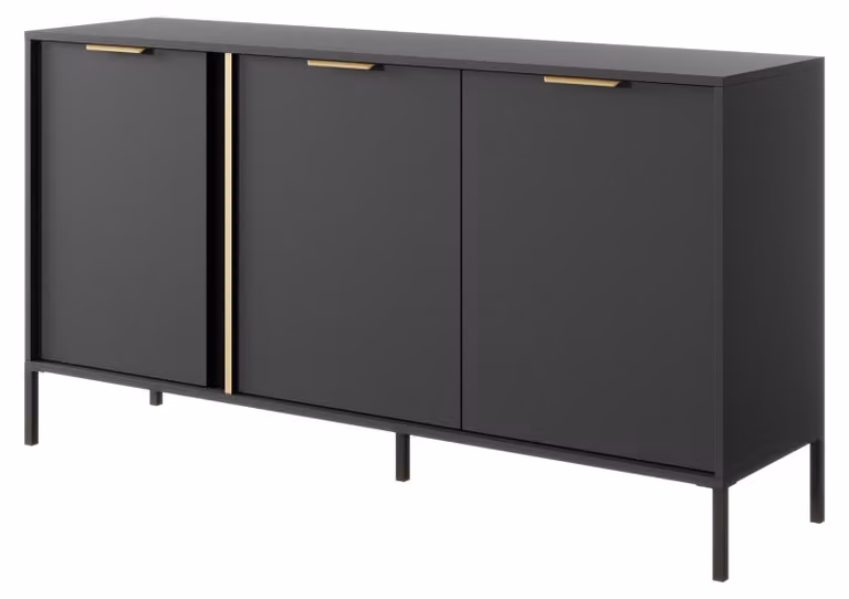 Comodino per soggiorno o camera da letto, con 3 ante, colore antracite, dimensioni 153 x 39,5 x 81 cm