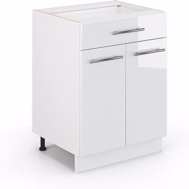 Mobiletto base per cucina Vicco Fame-Line Bianco lucido con cassetto, senza piano di lavoro, Larghezza: 60 cm