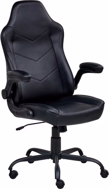 Sedia da ufficio BELIANI in ecopelle nera, girevole a 360 gradi con braccioli e altezza regolabile, design moderno per home office – 1