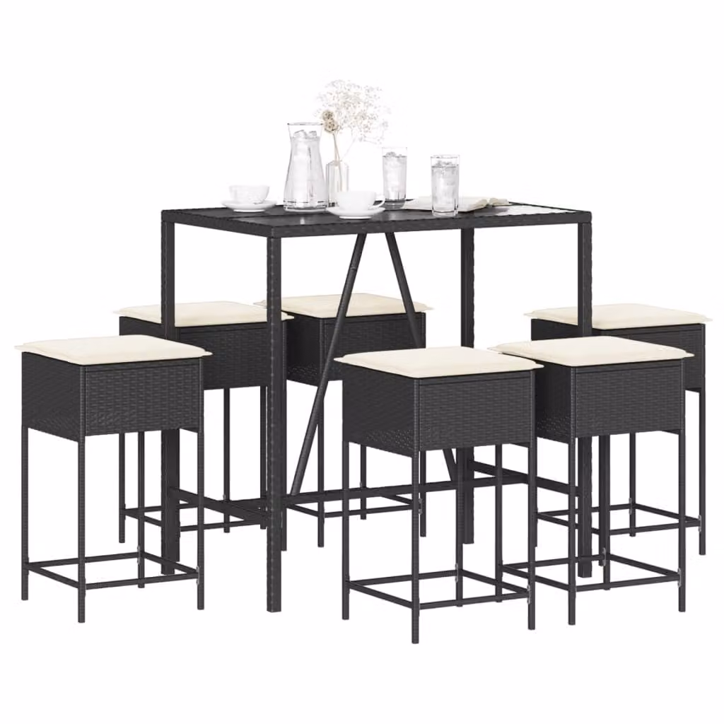 Maison Exclusive - Set da bar da giardino 7 pezzi con cuscini in polyrattan nero
