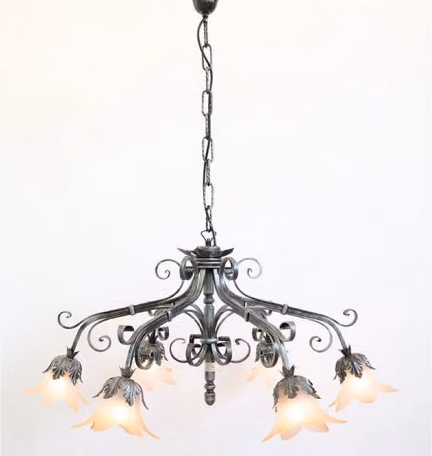 LAMPADARIO PARIS 6 LUCI IN FERRO BATTUTO CRUCCOLINI LANTERNE LAMPADE NERO