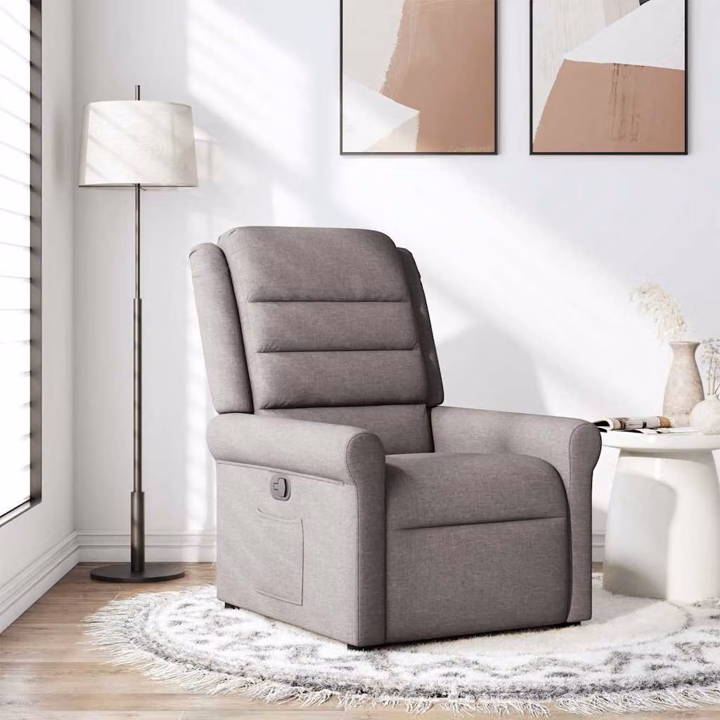 vidaXL Poltrona Reclinabile Relax in Tessuto con Braccioli, Colore Beige/Grigio, L: 73,0 cm x P: 91,5 cm x H: 102,5 cm