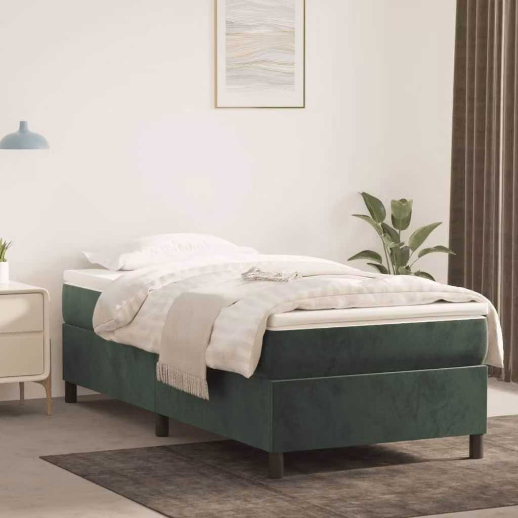 The Living Store Box spring bed verde scuro 90x190 cm in velluto