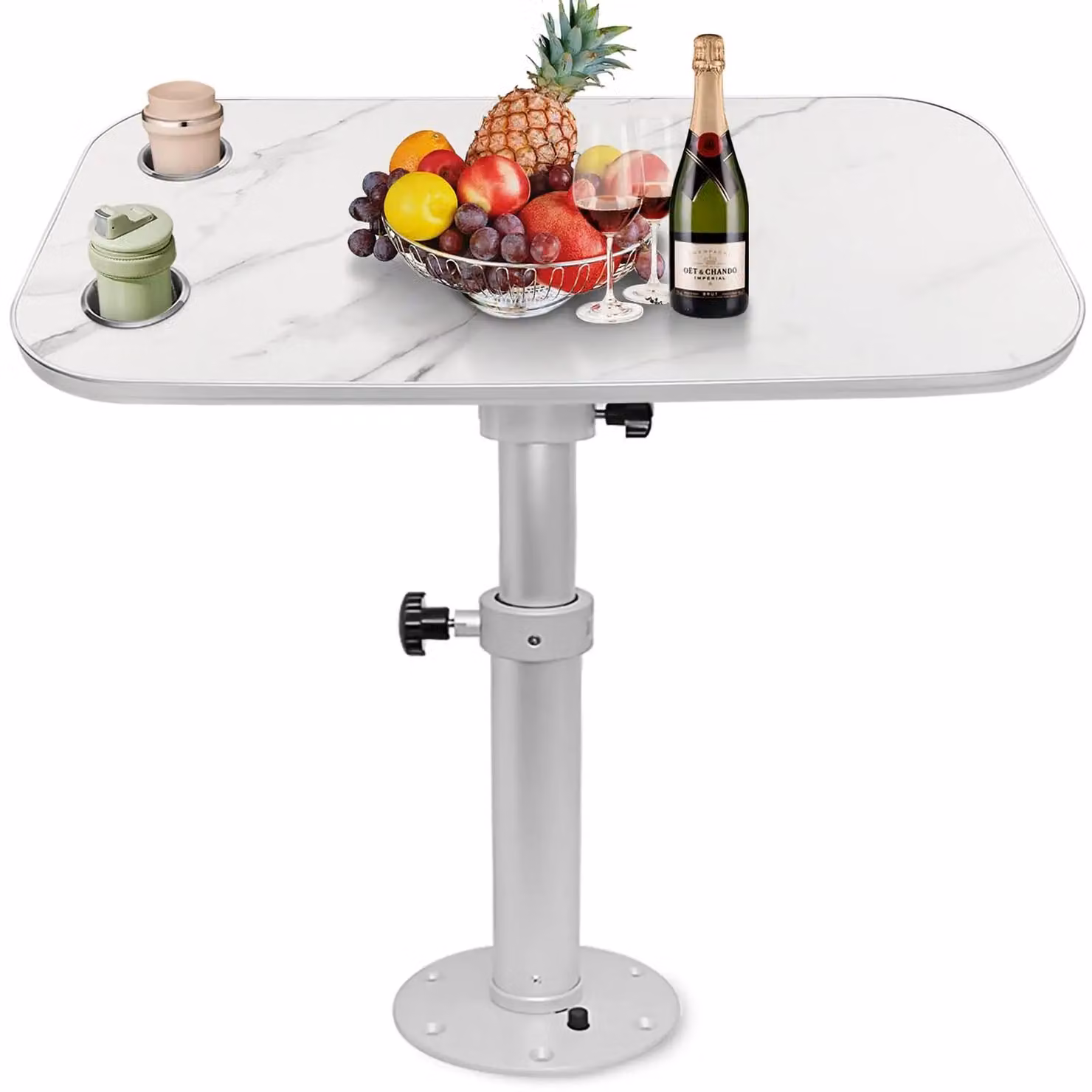 Tavolino laterale per barche - Tavolino laterale rimovibile con struttura - Set composto da tavolo e colonna - Piano del tavolo: 86x46 cm - Altezza regolabile da 45 a 69 cm