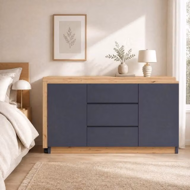 Scrivania girevole e pieghevole 120x50x76;5 cm con 2 ante; 3 cassetti e ruote; grigio effetto rovere