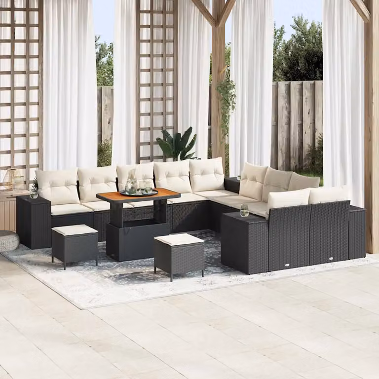 vidaXL Set Divano da Giardino 13 pz in Polyrattan con Cuscini Nero e Beige
