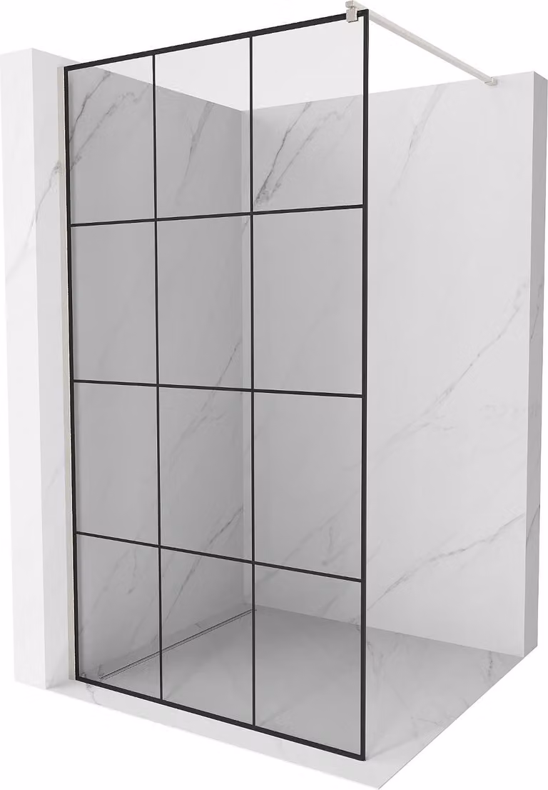 Mexen Kioto parete doccia Walk-in 120 x 200 cm, griglia nera 8 mm, nichel spazzolato - 800-120-101-97-77