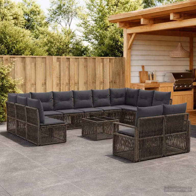 Set Divano da Giardino vidaXL 13 pz a forma di U in Polyrattan Grigio con Cuscini e Tavolino