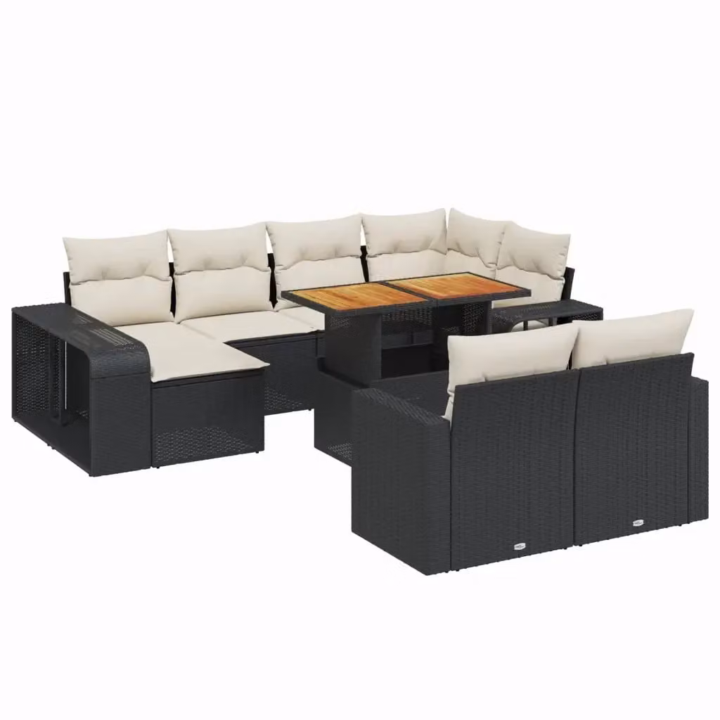 vidaXL Set Divani da Giardino 11 pz in Polyrattan Nero con Cuscini e Tavolino da Esterno – 2