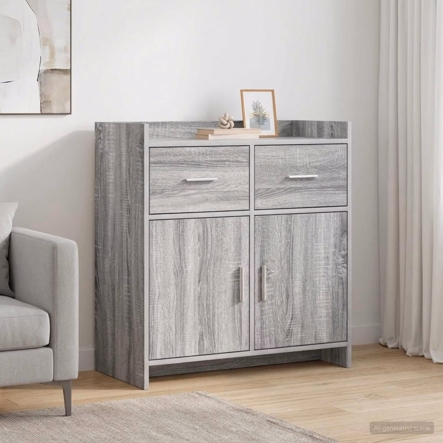 Credenza moderna vidaXL in legno ingegnerizzato e metallo, colore grigio, L 75 cm x P 36 cm x H 80 cm