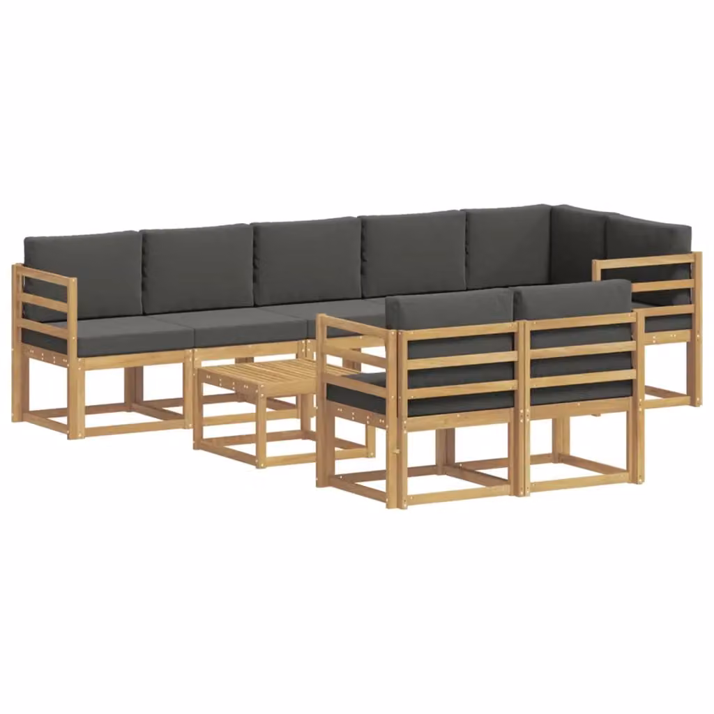 Set di divani da esterno a L vidaXL in legno di acacia con cuscini, Bianco e Antracite – 2