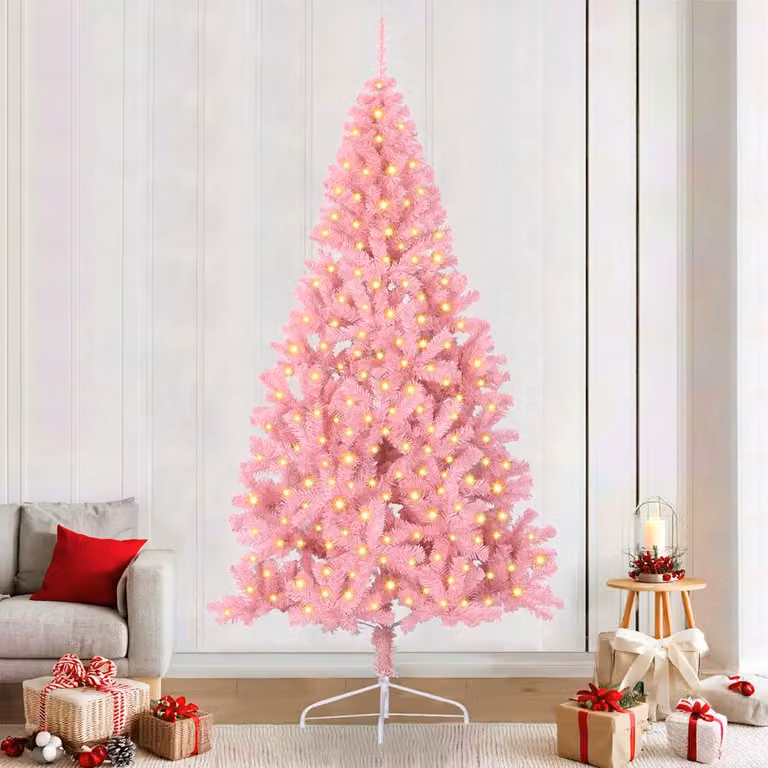 vidaXL Albero di Natale artificiale con luci integrate Rosa 240 cm PVC
