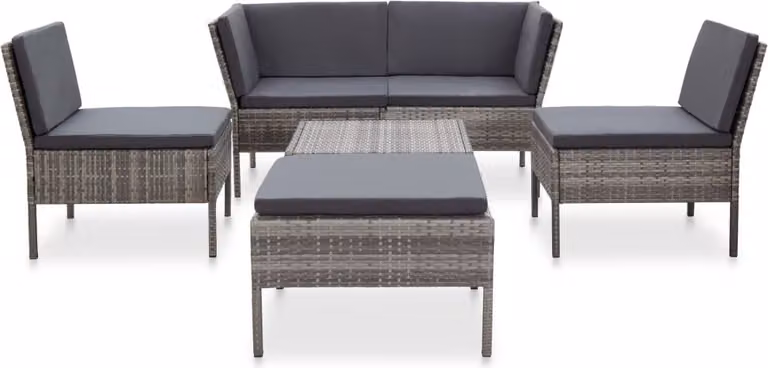 Set Divani da Giardino 6 pz con Cuscini in Polyrattan Grigio