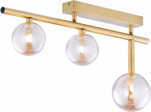Plafoniera Jupiter in ottone e vetro trasparente per 3 lampadine G9