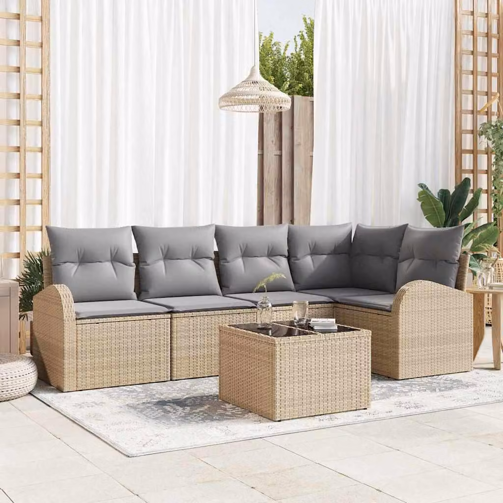Maison Exclusive - Set Divano da Giardino 6 pcs beige e grigio chiaro Poly Rattan