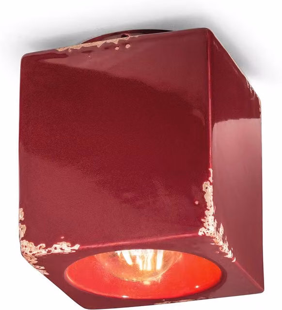 Plafoniera Vintage in Ceramica Ferroluce Colore Rosso e Marrone con 1 Luce E27